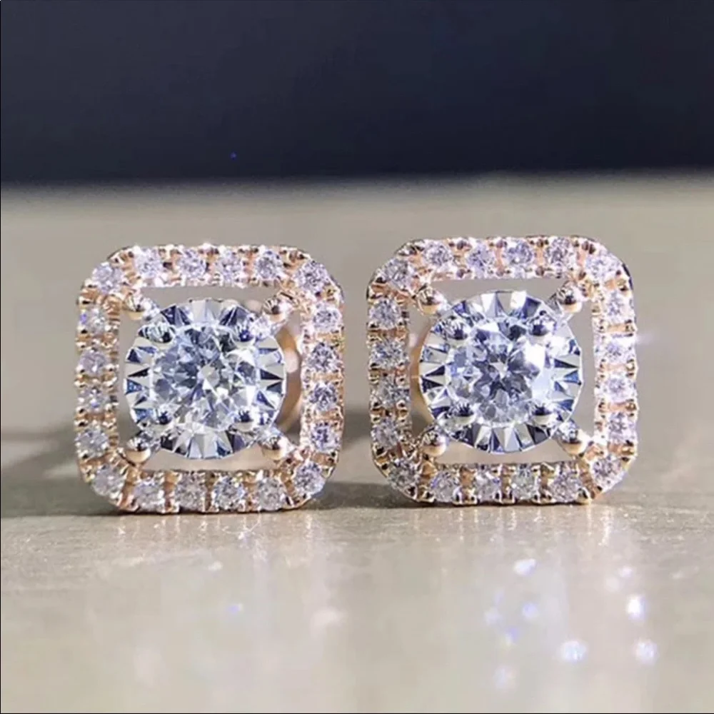 New Women’s Round Gems Diamond Earrings - Picture 7 of 10